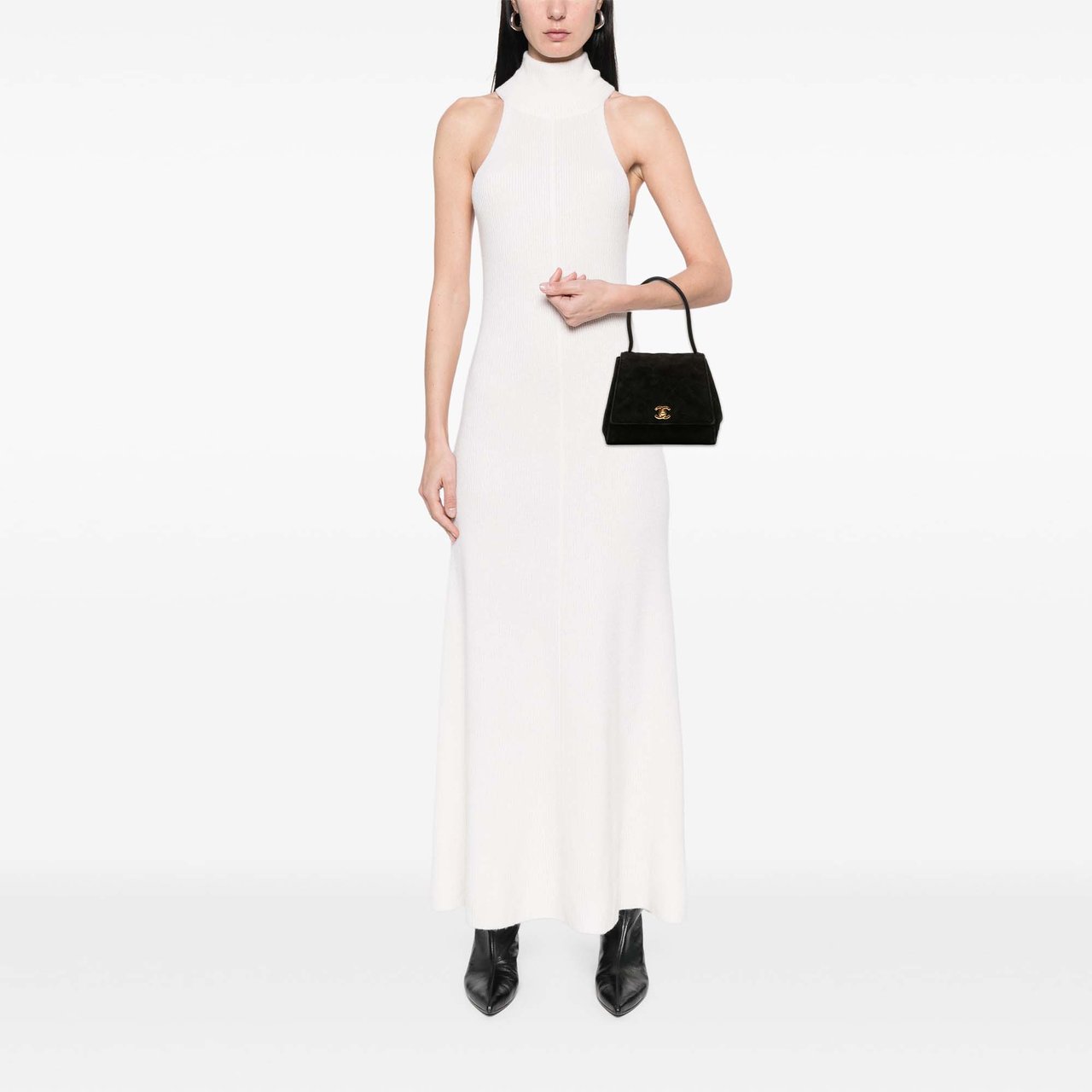 Chanel CC Quilted Velvet Flap Zwart