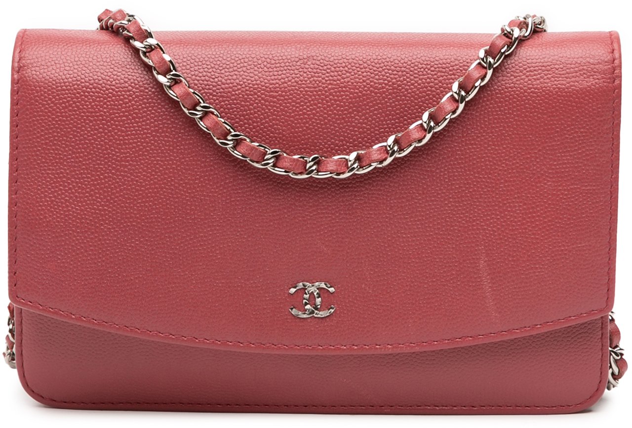 Chanel CC Caviar Sevruga Wallet On Chain Rood