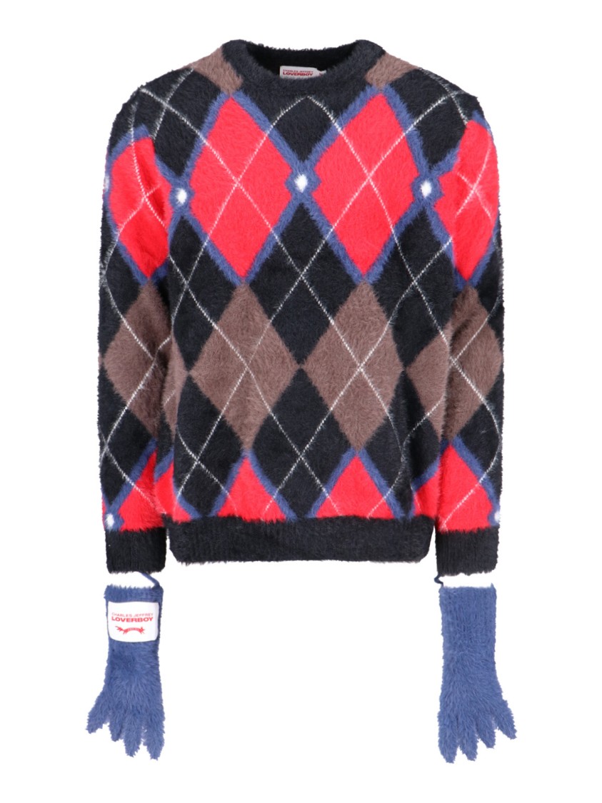 Charles Jeffrey Loverboy Fluffy Gloves Sweater In Multicolor Nylon Diamond Pattern Divers