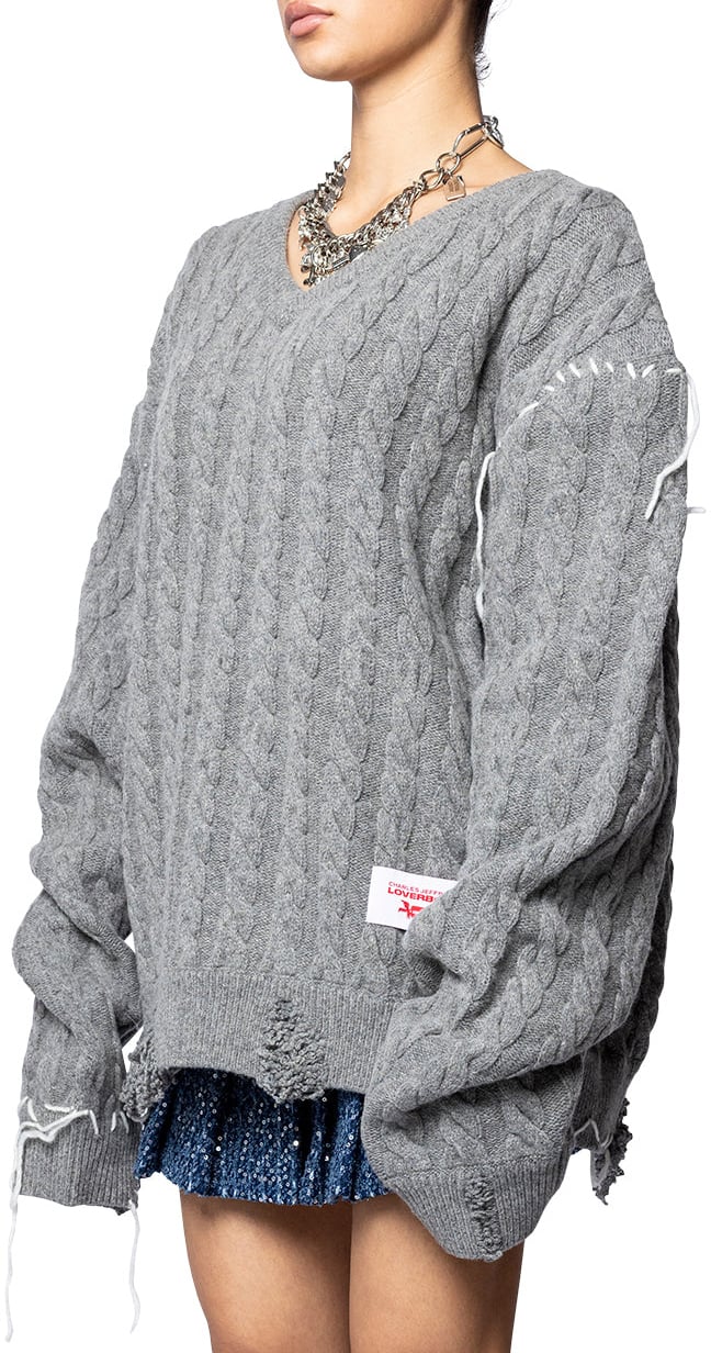 Charles Jeffrey Loverboy LABEL CABLE KNITTED JUMPER GREY Grijs