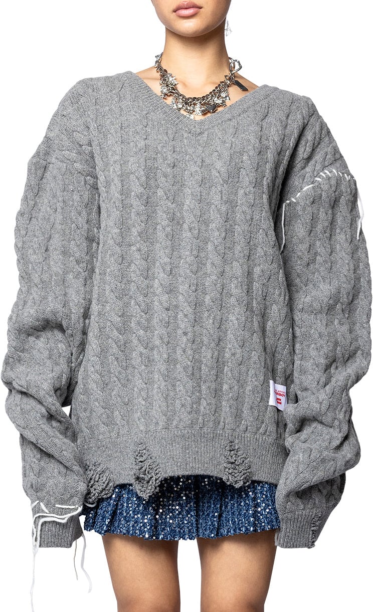Charles Jeffrey Loverboy LABEL CABLE KNITTED JUMPER GREY Grijs