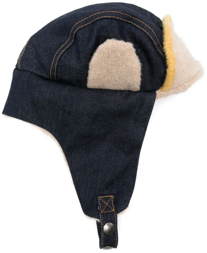 Charles Jeffrey Loverboy TRAPPER HAT WITH KNIT PATCH INDIGO DENIM BLUE Navy