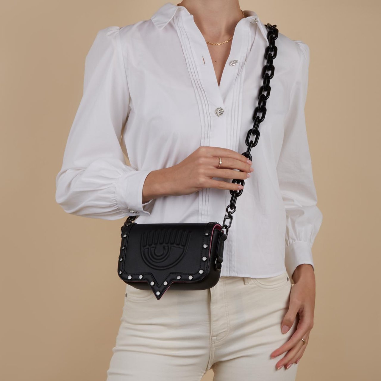 Chiara Ferragni Eyelike Kunstleer Crossbody Tas Zwart