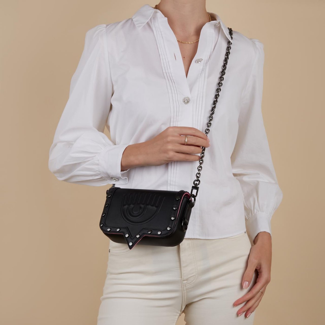 Chiara Ferragni Eyelike Kunstleer Crossbody Tas Zwart