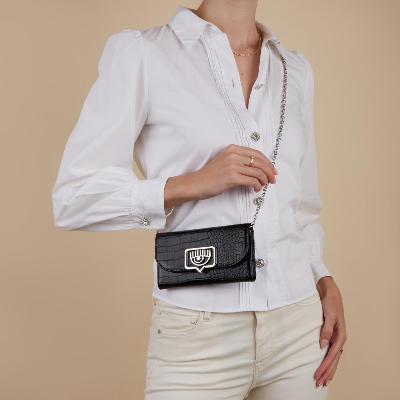 Chiara Ferragni Eyelike Kunstleer Crossbody Tas Zwart