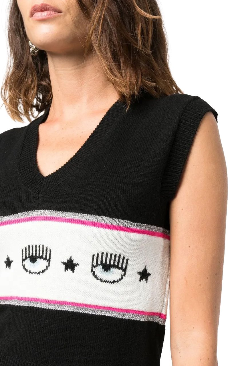 Chiara Ferragni Classic Knit Sweater With Round Neckline And Long Sleeves Zwart