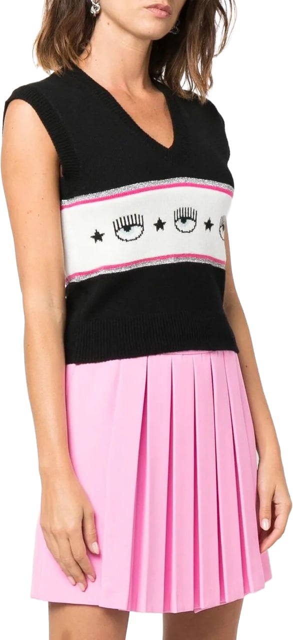 Chiara Ferragni Classic Knit Sweater With Round Neckline And Long Sleeves Zwart