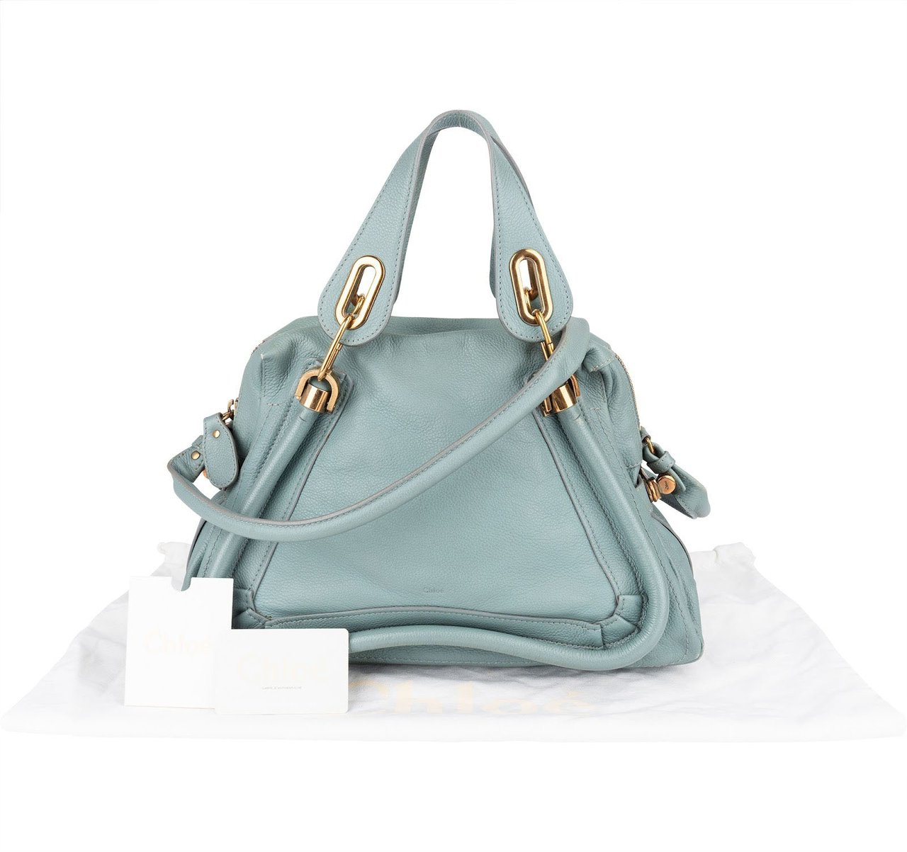 Chloé Chloé Blue Grained Leather Paraty  Handbag Lichtblauw
