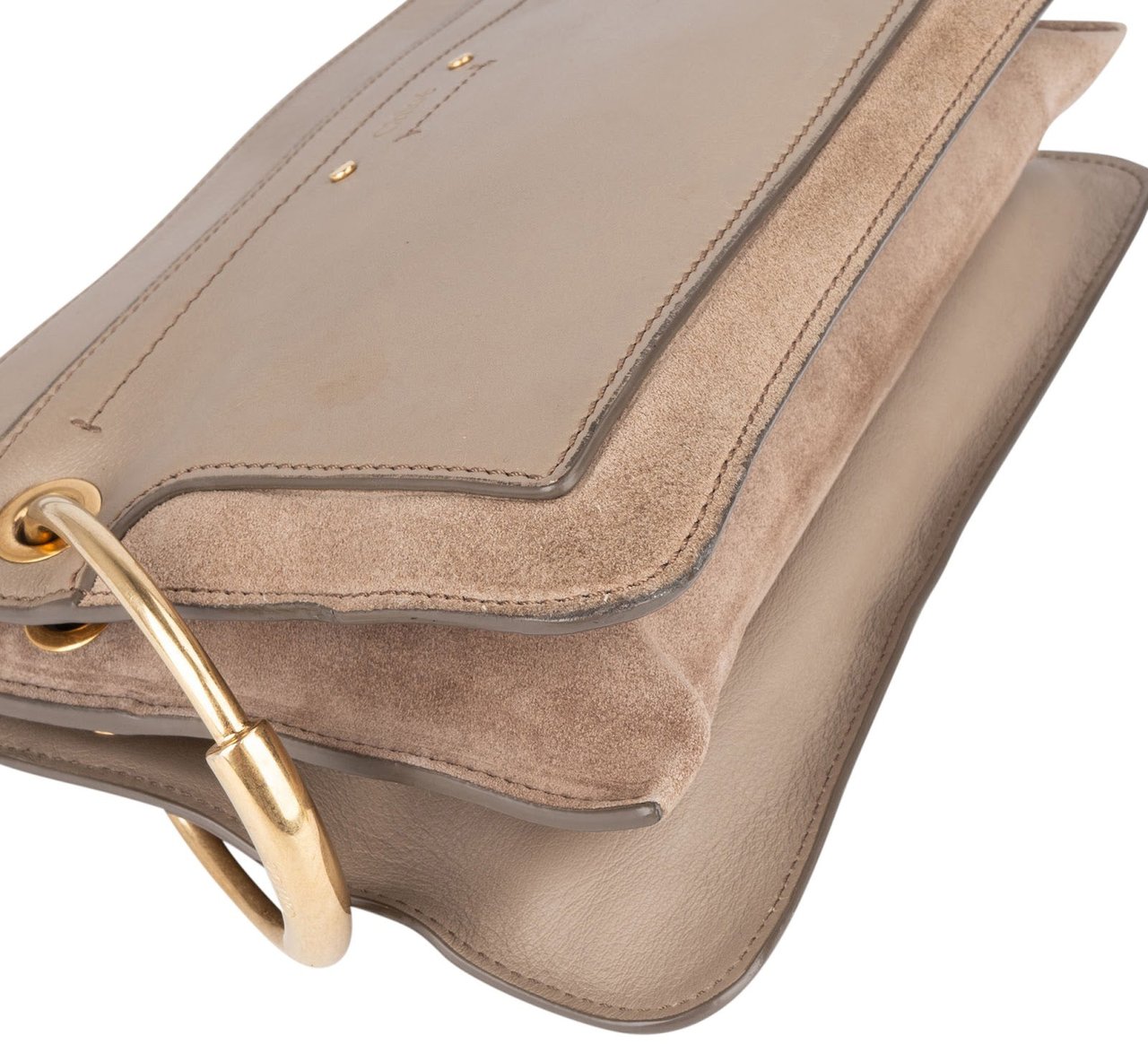 Chloé Chloé Leather and Suede Roy Crossbody Bag Donkergrijs