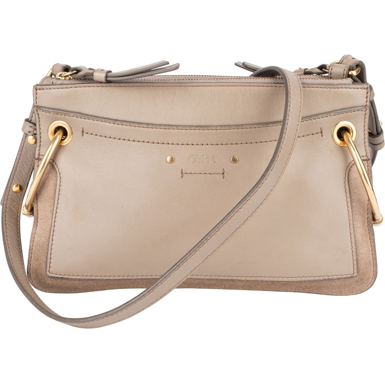Chloé Chloé Leather and Suede Roy Crossbody Bag Donkergrijs