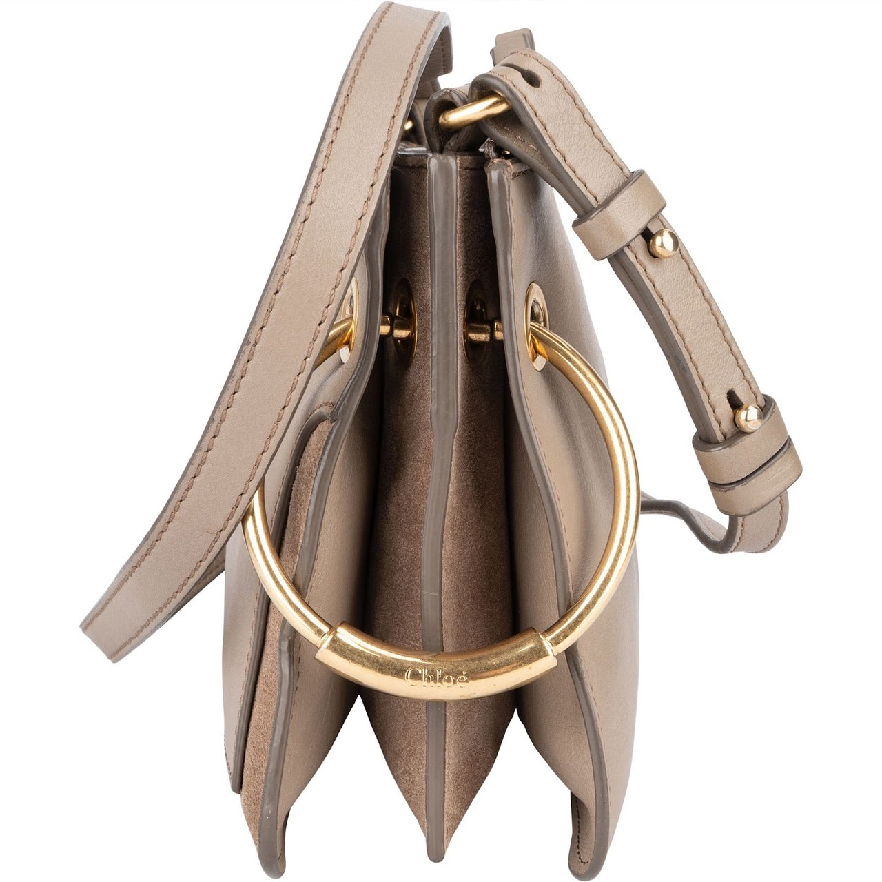 Chloé Chloé Leather and Suede Roy Crossbody Bag Donkergrijs