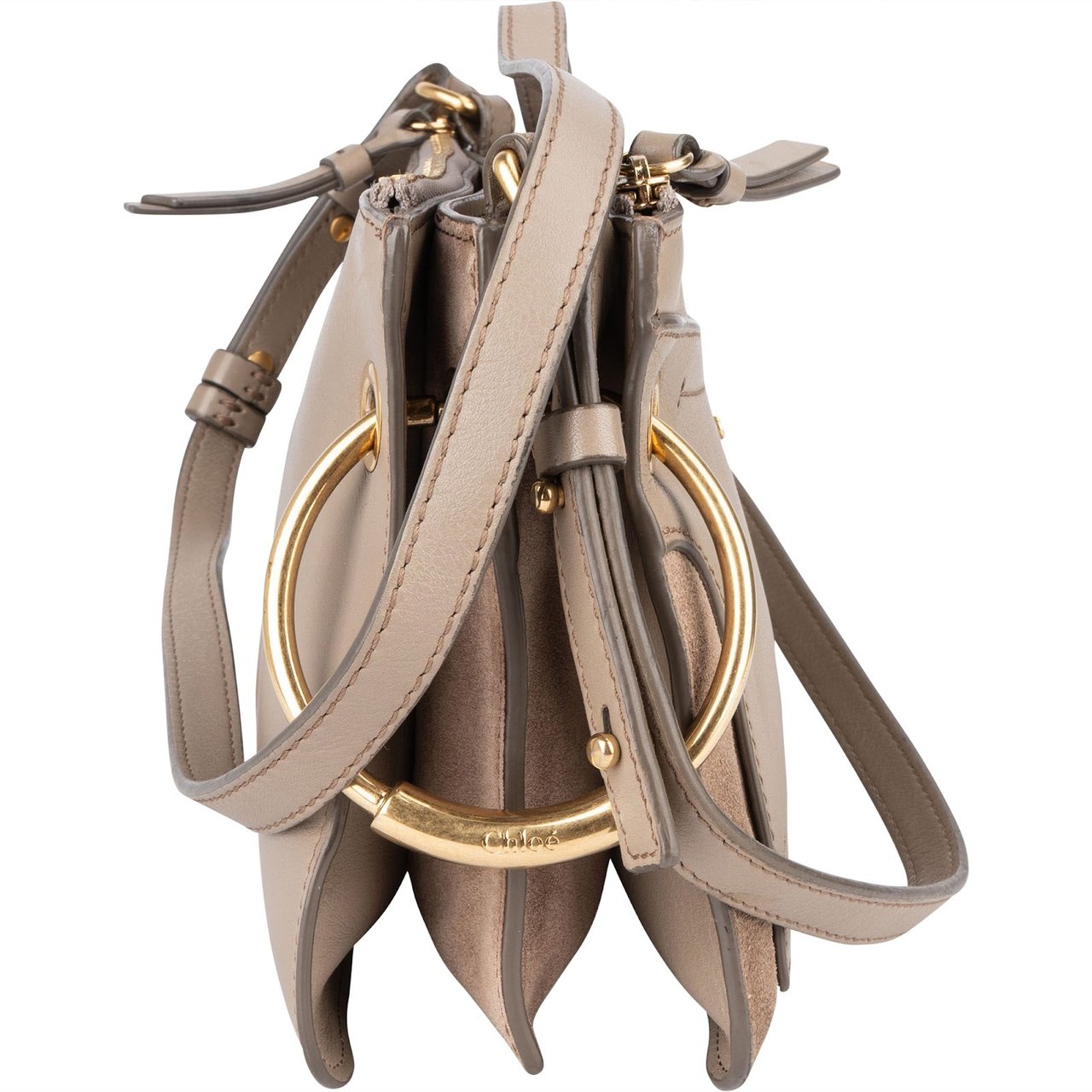 Chloé Chloé Leather and Suede Roy Crossbody Bag Donkergrijs
