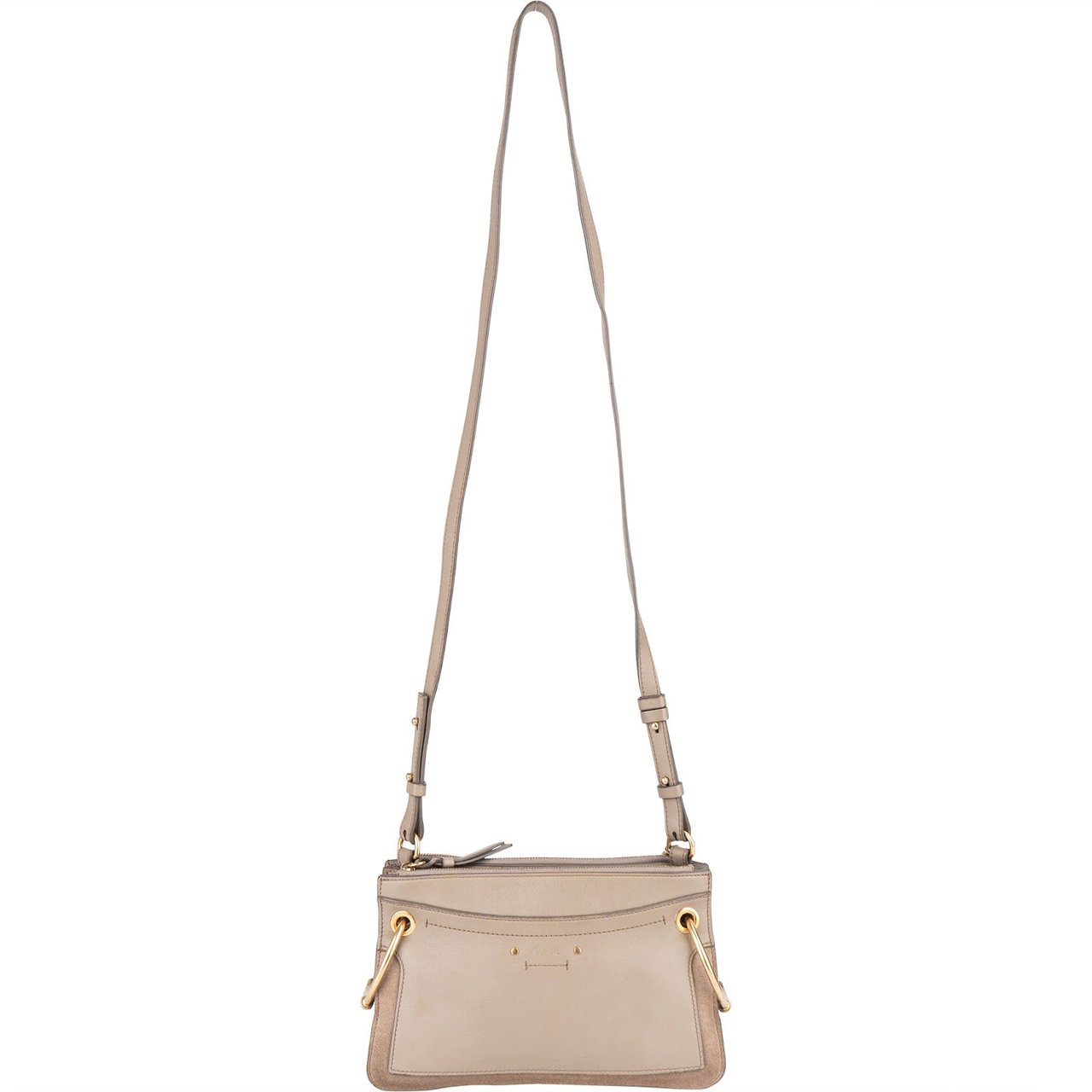 Chloé Chloé Leather and Suede Roy Crossbody Bag Donkergrijs