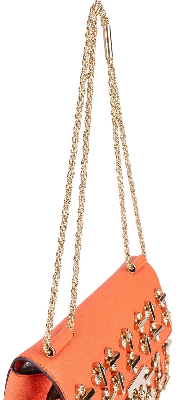 Chloé Chloé Embellished Leather Porte Epaule Swarovski Shoulder Crossbody Bag Oranje