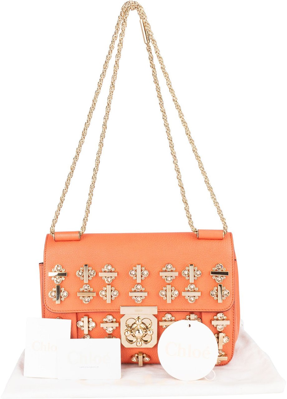 Chloé Chloé Embellished Leather Porte Epaule Swarovski Shoulder Crossbody Bag Oranje