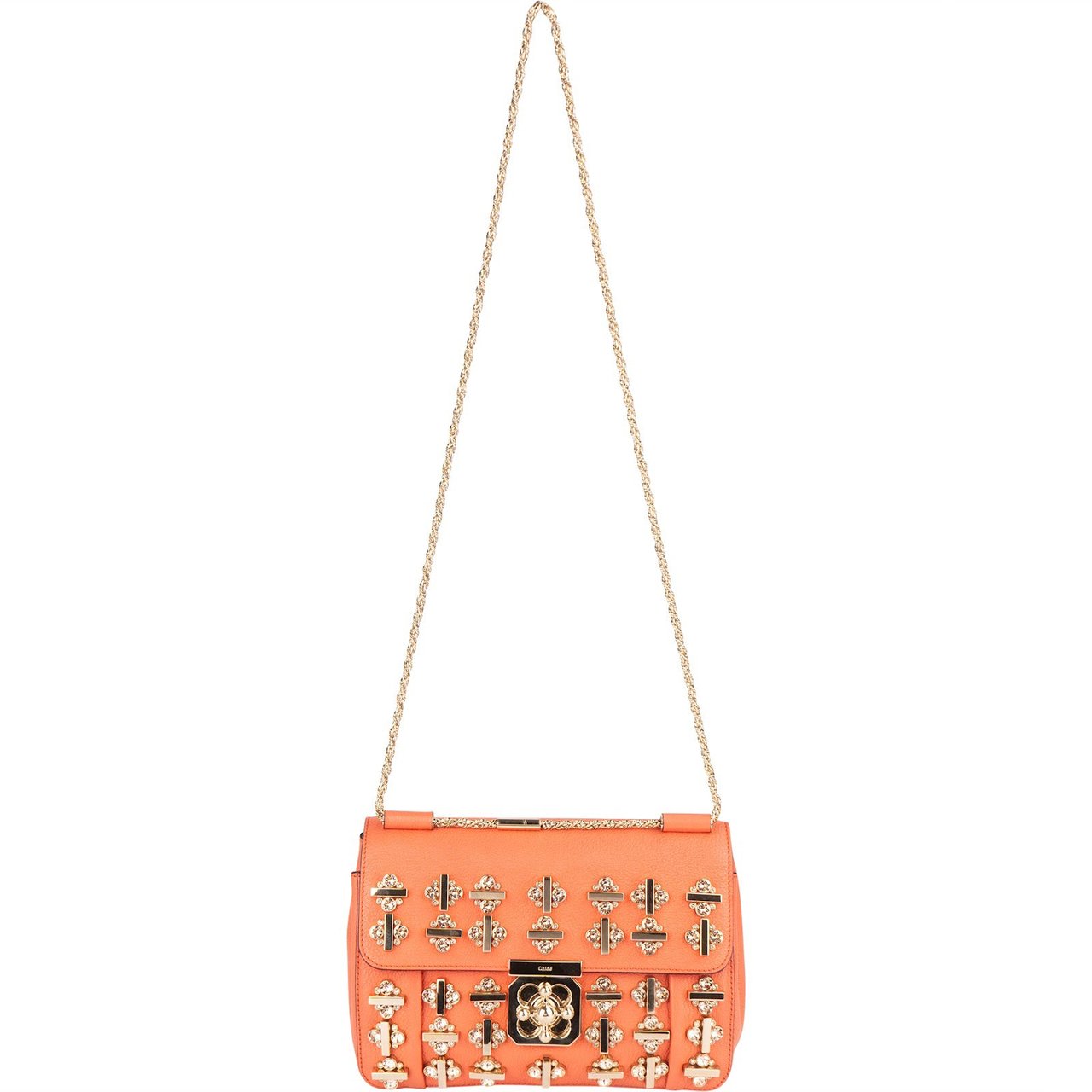 Chloé Chloé Embellished Leather Porte Epaule Swarovski Shoulder Crossbody Bag Oranje
