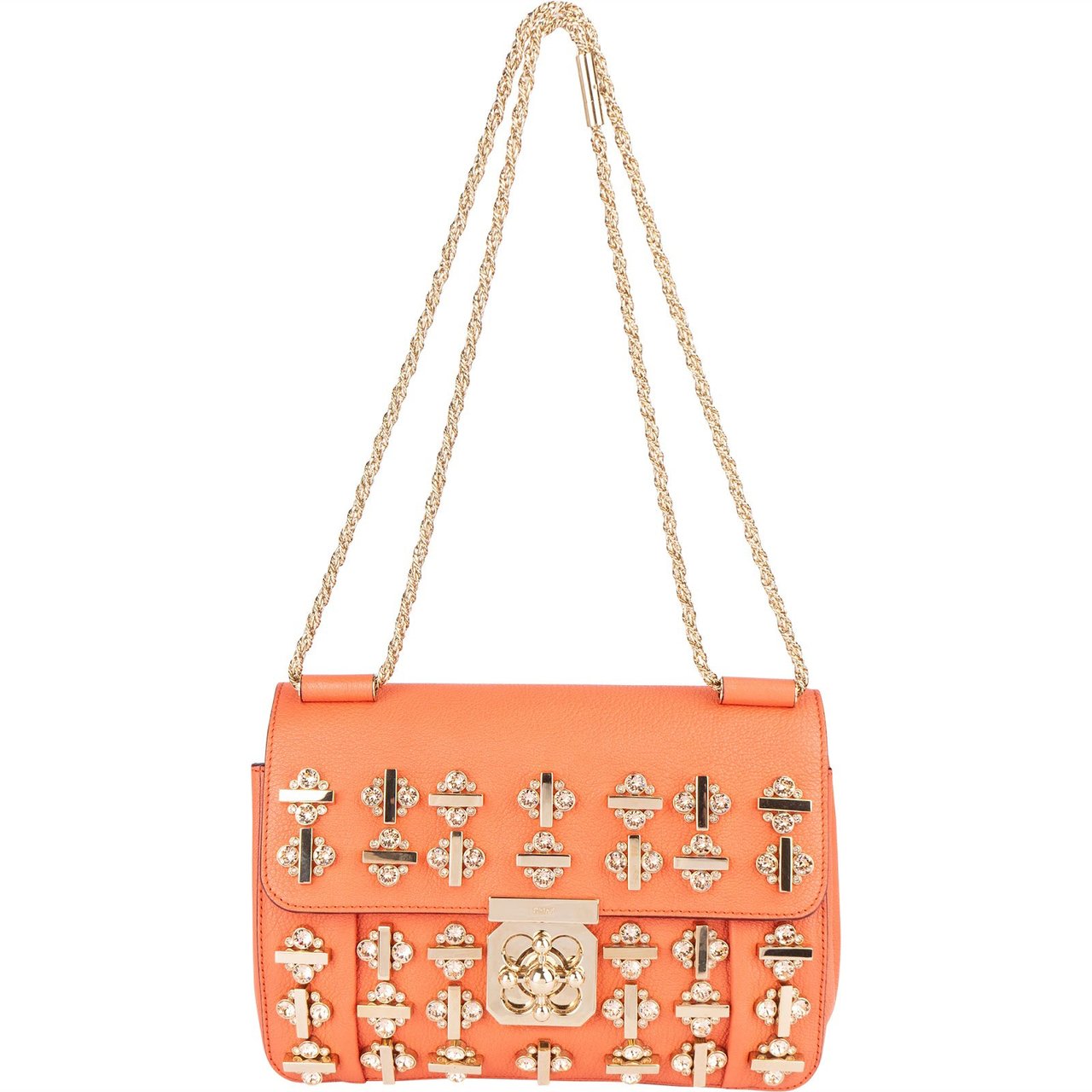 Chloé Chloé Embellished Leather Porte Epaule Swarovski Shoulder Crossbody Bag Oranje