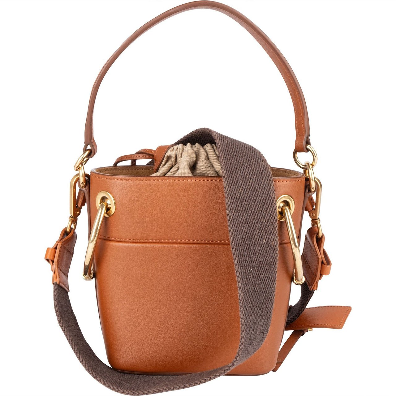 Chloé Chloé Leather Roy Mini Bucket Crossbody Handbag Bruin