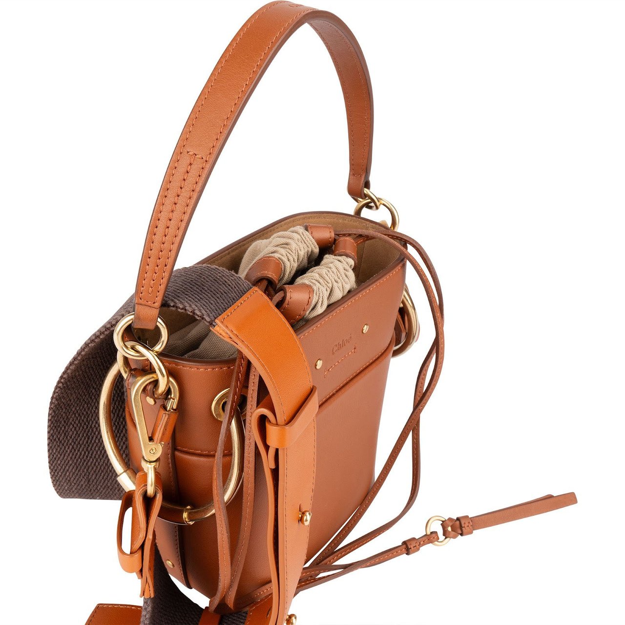 Chloé Chloé Leather Roy Mini Bucket Crossbody Handbag Bruin
