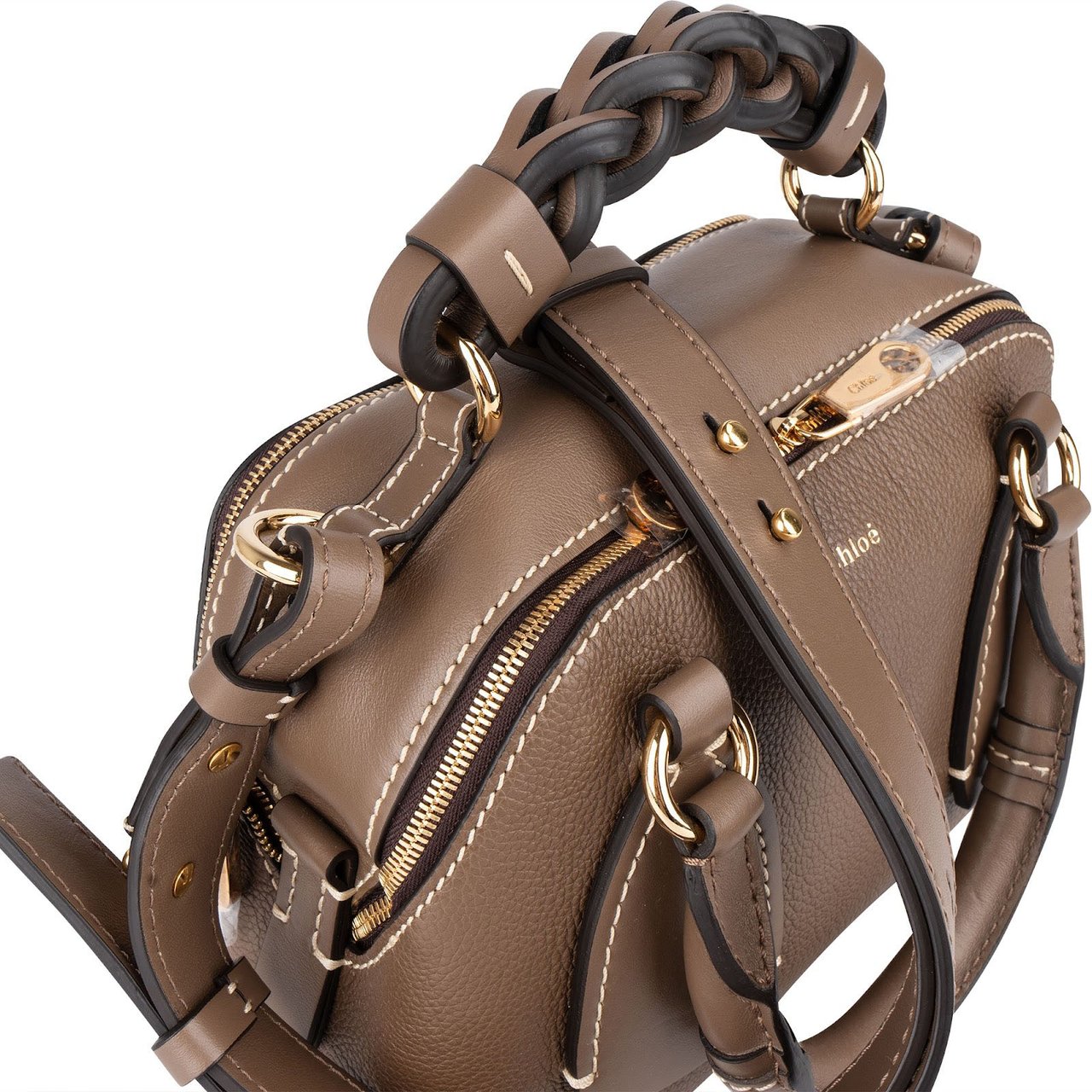 Chloé Chloé Brown Grained Leather Daria Small Crossbody Handbag Taupe