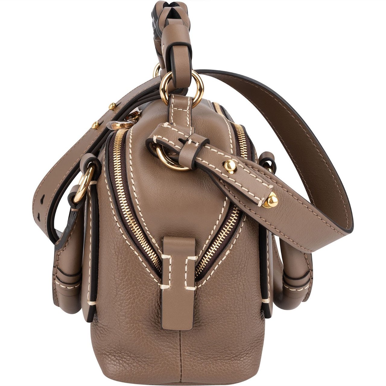 Chloé Chloé Brown Grained Leather Daria Small Crossbody Handbag Taupe