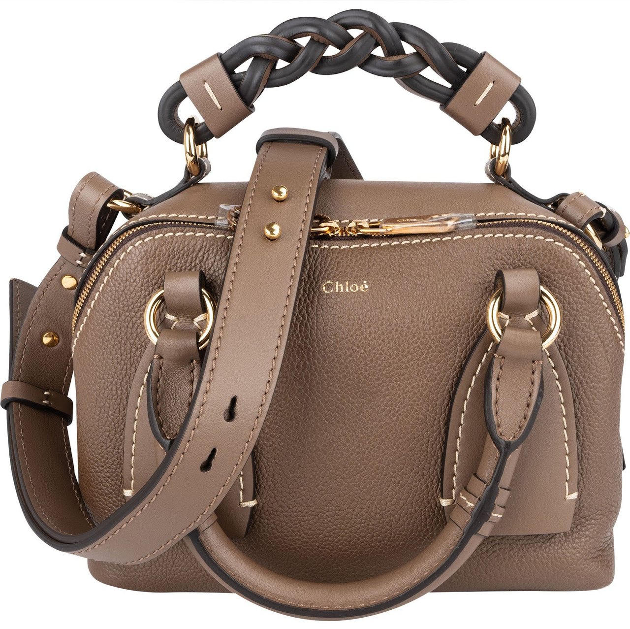 Chloé Chloé Brown Grained Leather Daria Small Crossbody Handbag Taupe