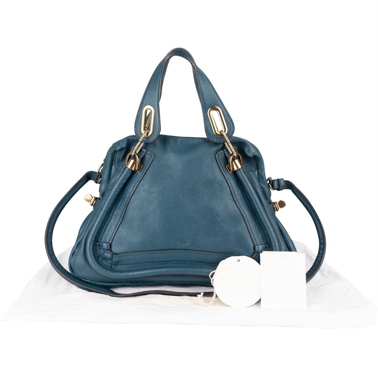 Chloé Chloé Bleu Grained Leather Paraty Shoulder Bag Blauw