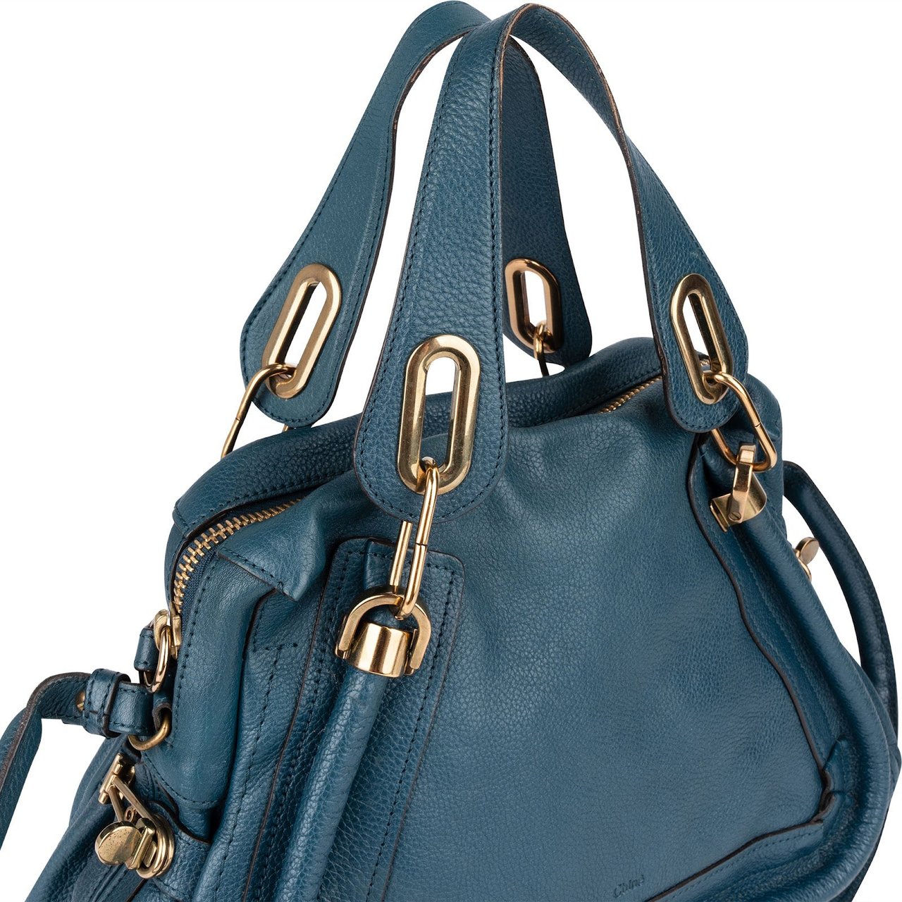 Chloé Chloé Bleu Grained Leather Paraty Shoulder Bag Blauw