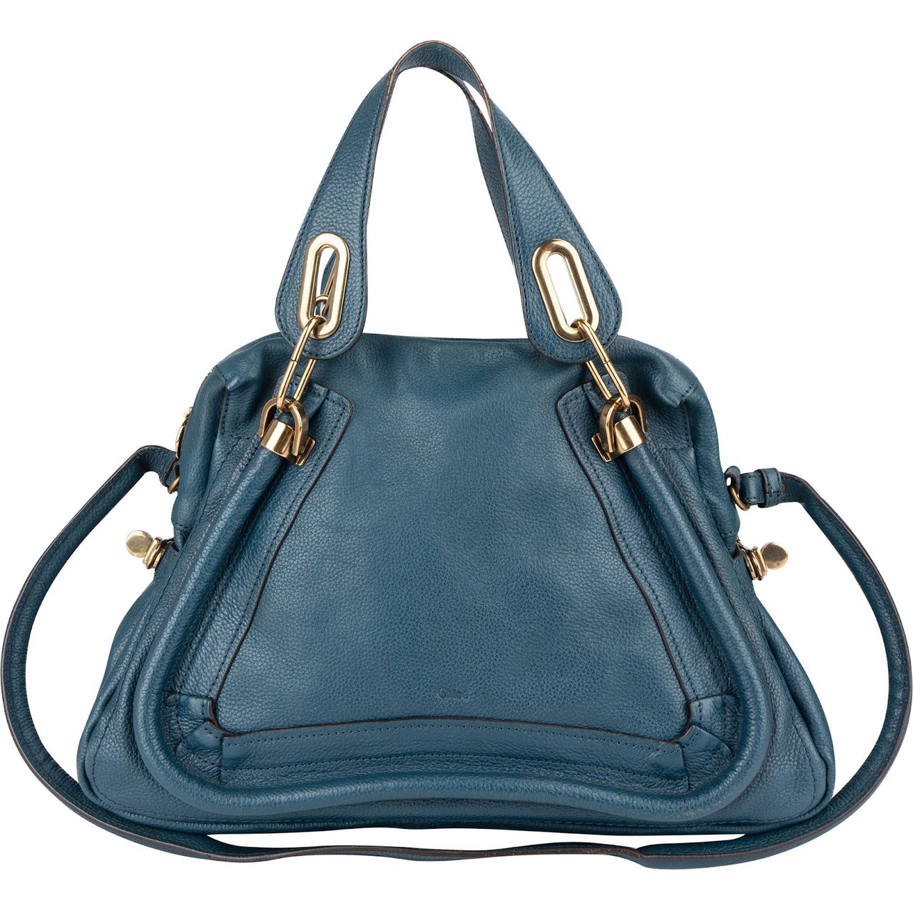 Chloé Chloé Bleu Grained Leather Paraty Shoulder Bag Blauw