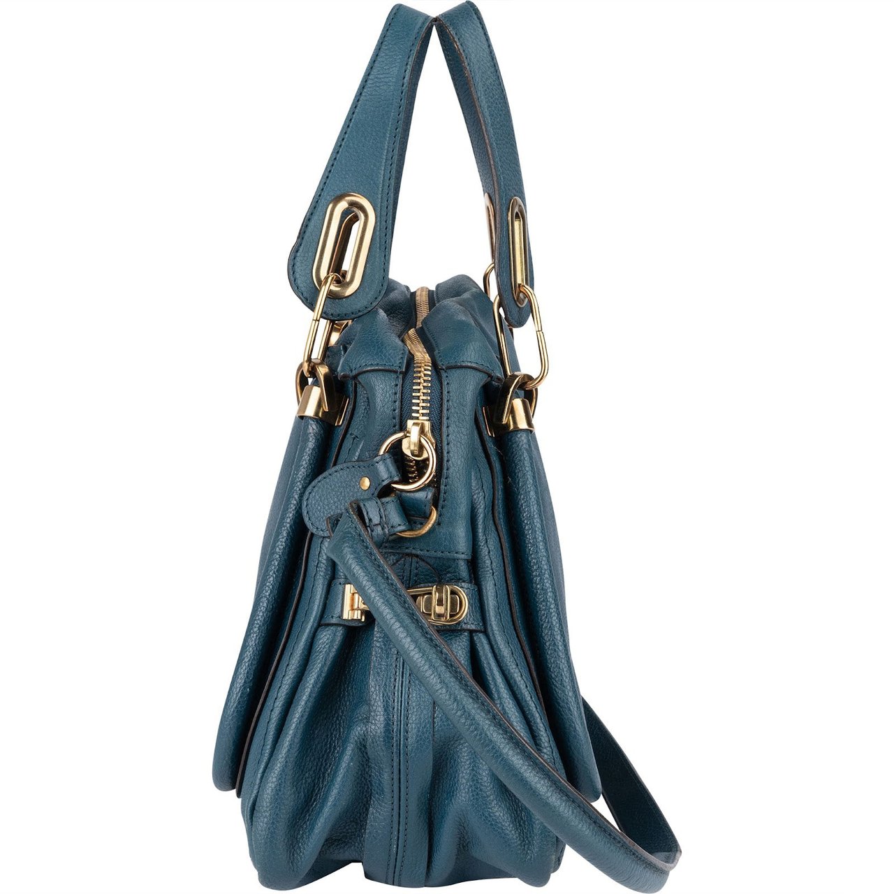 Chloé Chloé Bleu Grained Leather Paraty Shoulder Bag Blauw