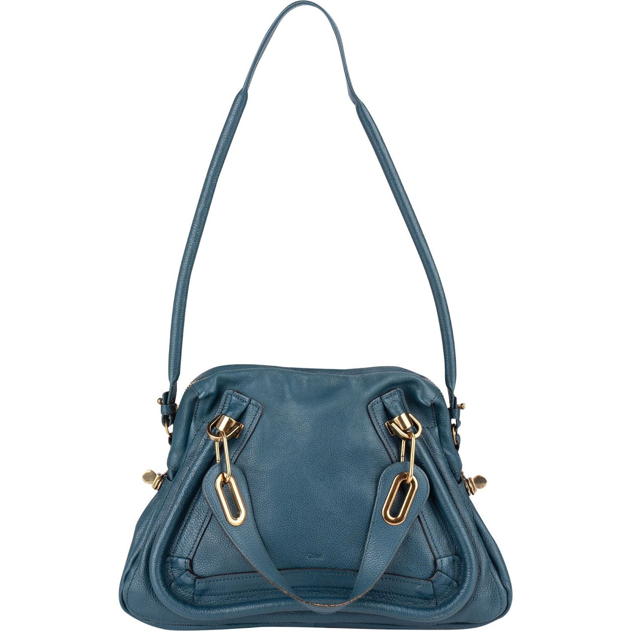 Chloé Chloé Bleu Grained Leather Paraty Shoulder Bag Blauw