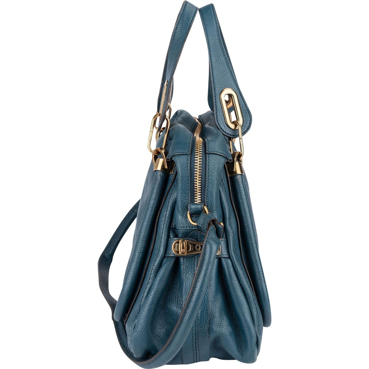 Chloé Chloé Bleu Grained Leather Paraty Shoulder Bag Blauw
