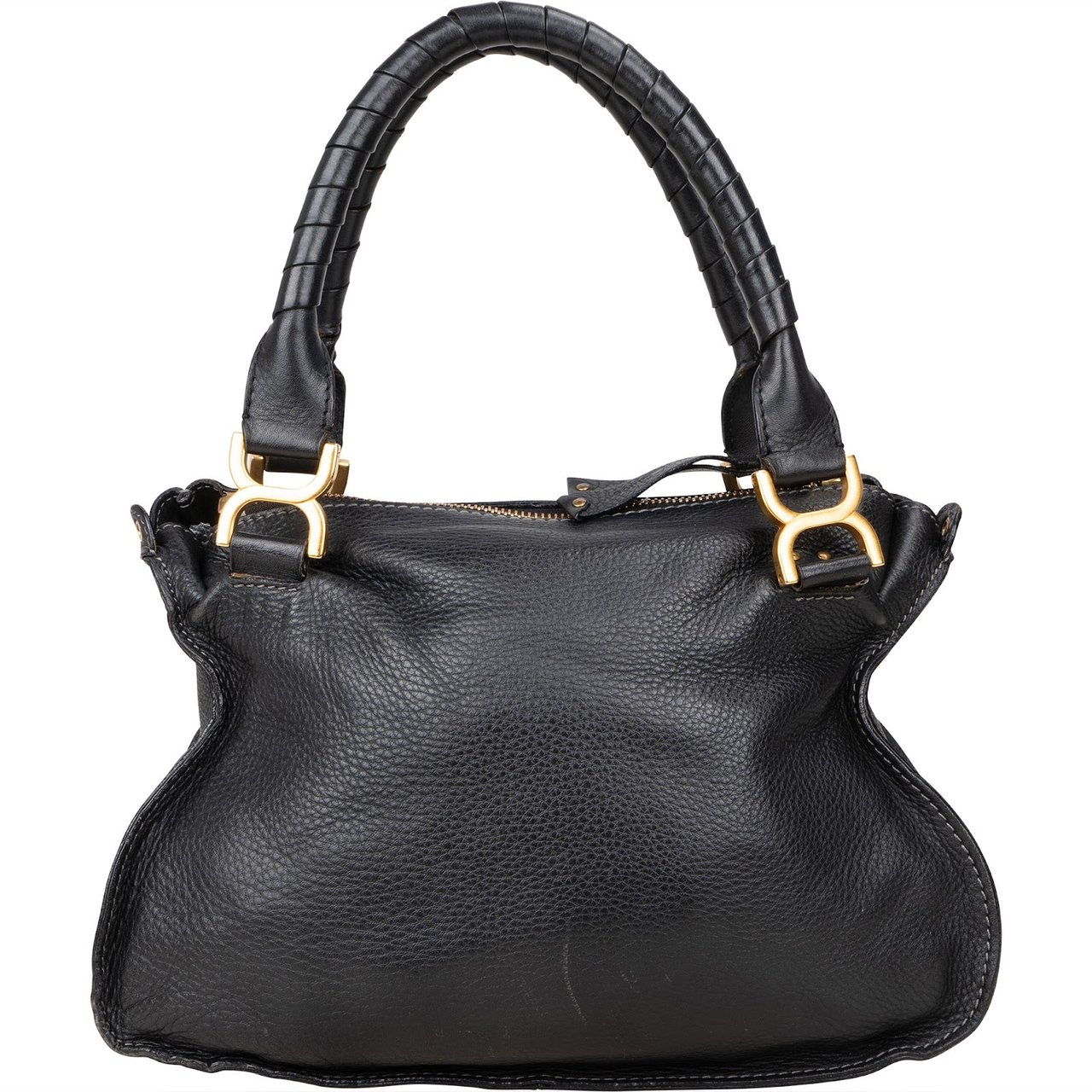 Chloé Grained Calfskin Leather Medium Marcie Satchel Handbag Zwart