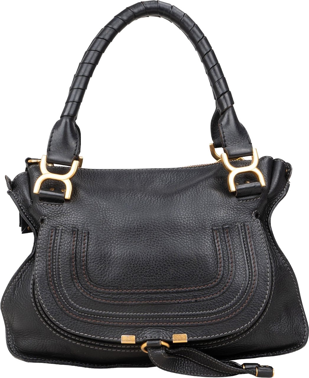 Chloé Grained Calfskin Leather Medium Marcie Satchel Handbag Zwart