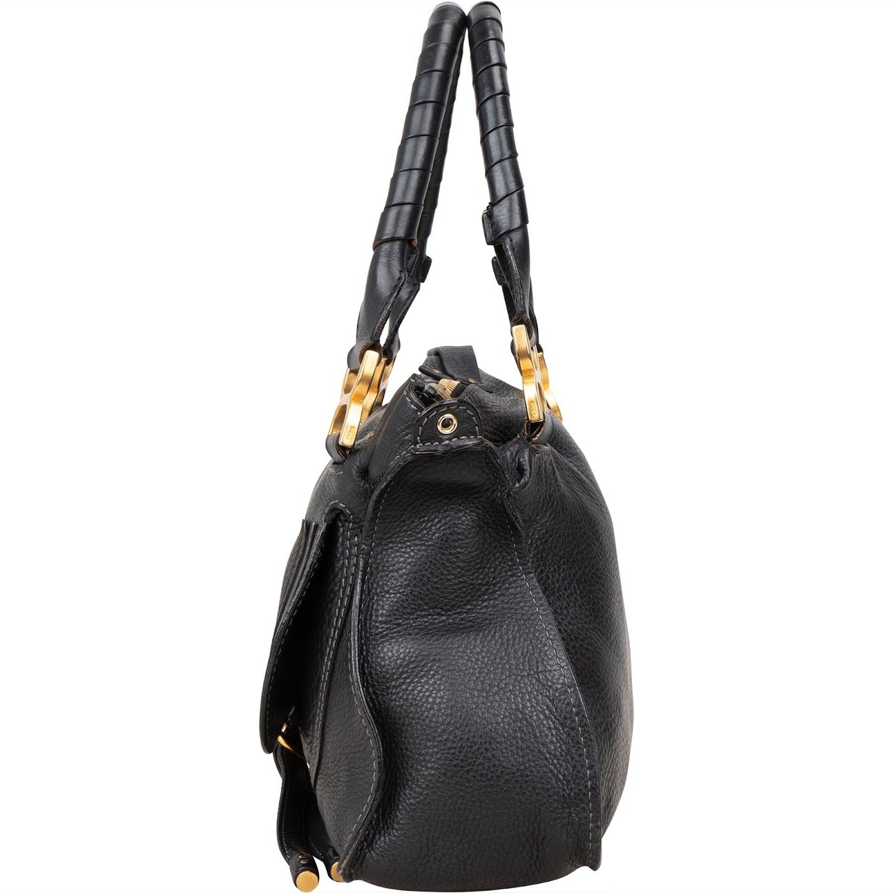 Chloé Grained Calfskin Leather Medium Marcie Satchel Handbag Zwart