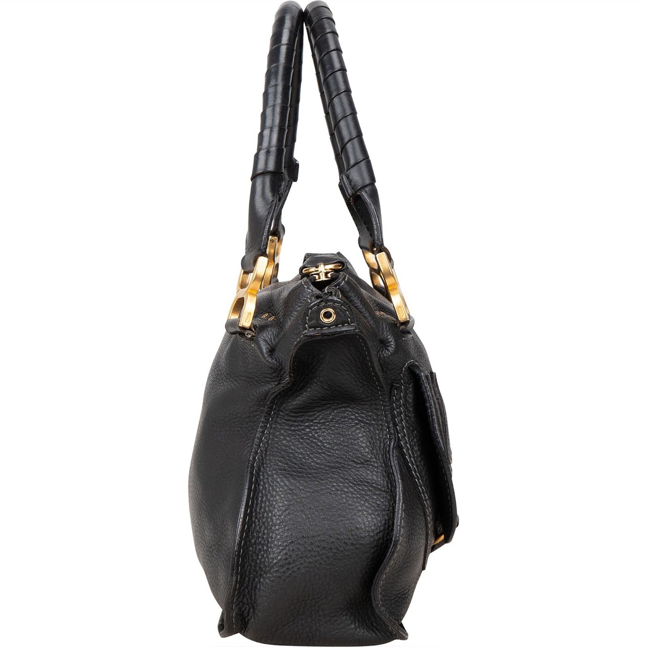 Chloé Grained Calfskin Leather Medium Marcie Satchel Handbag Zwart