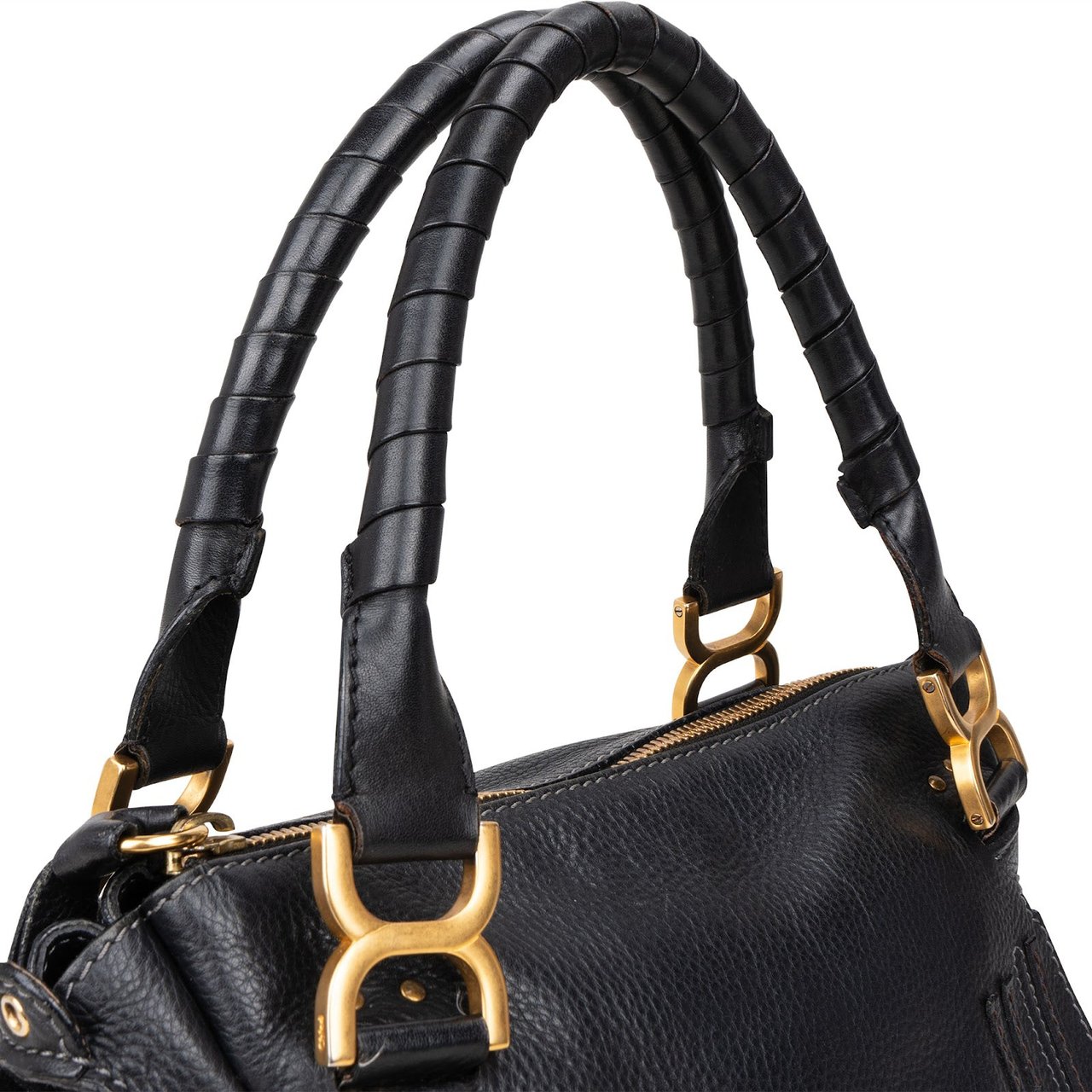Chloé Grained Calfskin Leather Medium Marcie Satchel Handbag Zwart