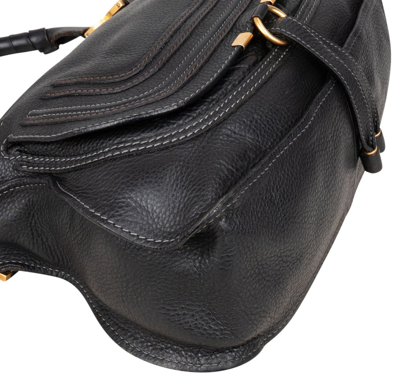Chloé Grained Calfskin Leather Medium Marcie Satchel Handbag Zwart