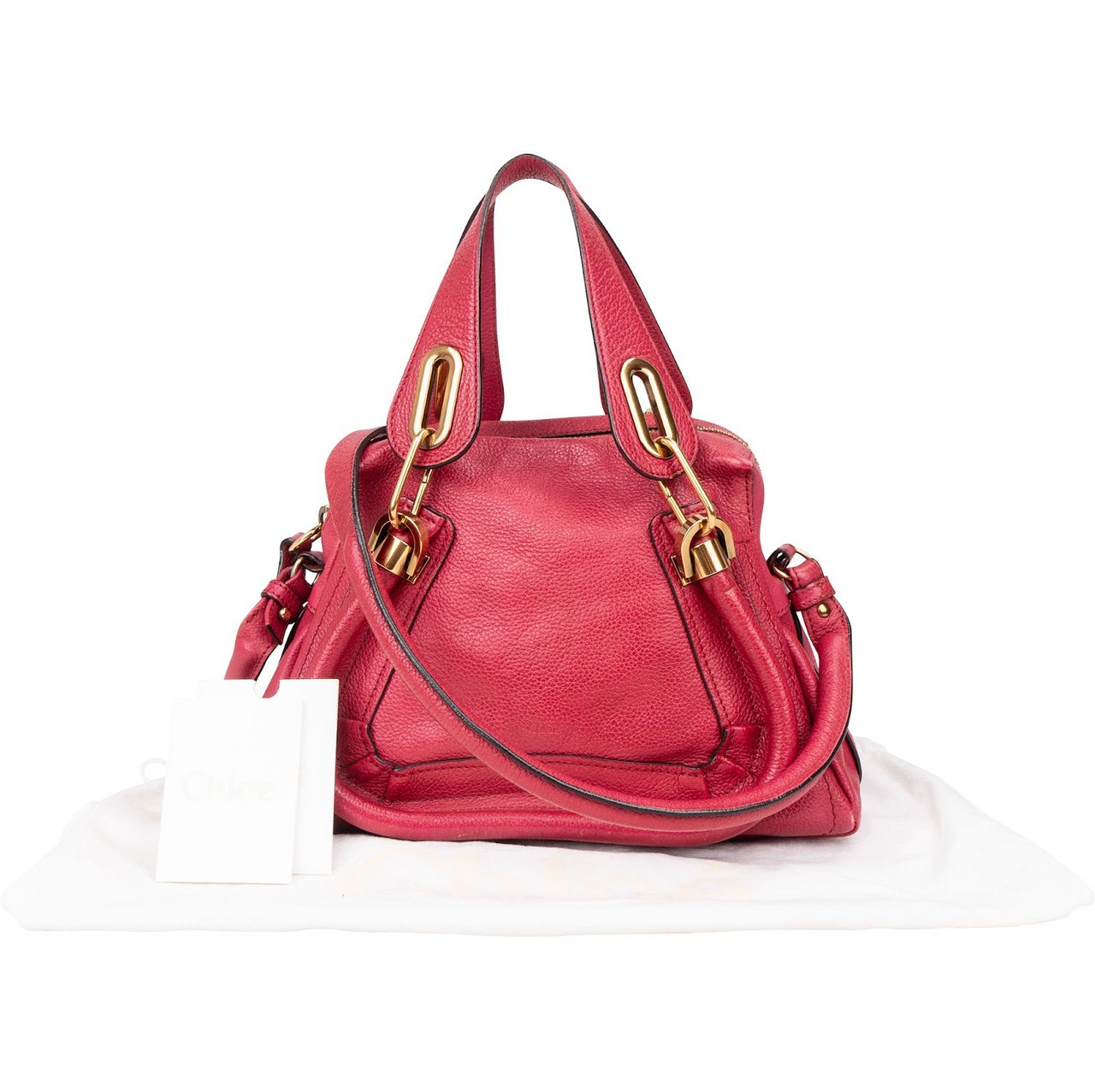 Chloé Chloé Pink Grained Leather Paraty Crossbody Bag Rood