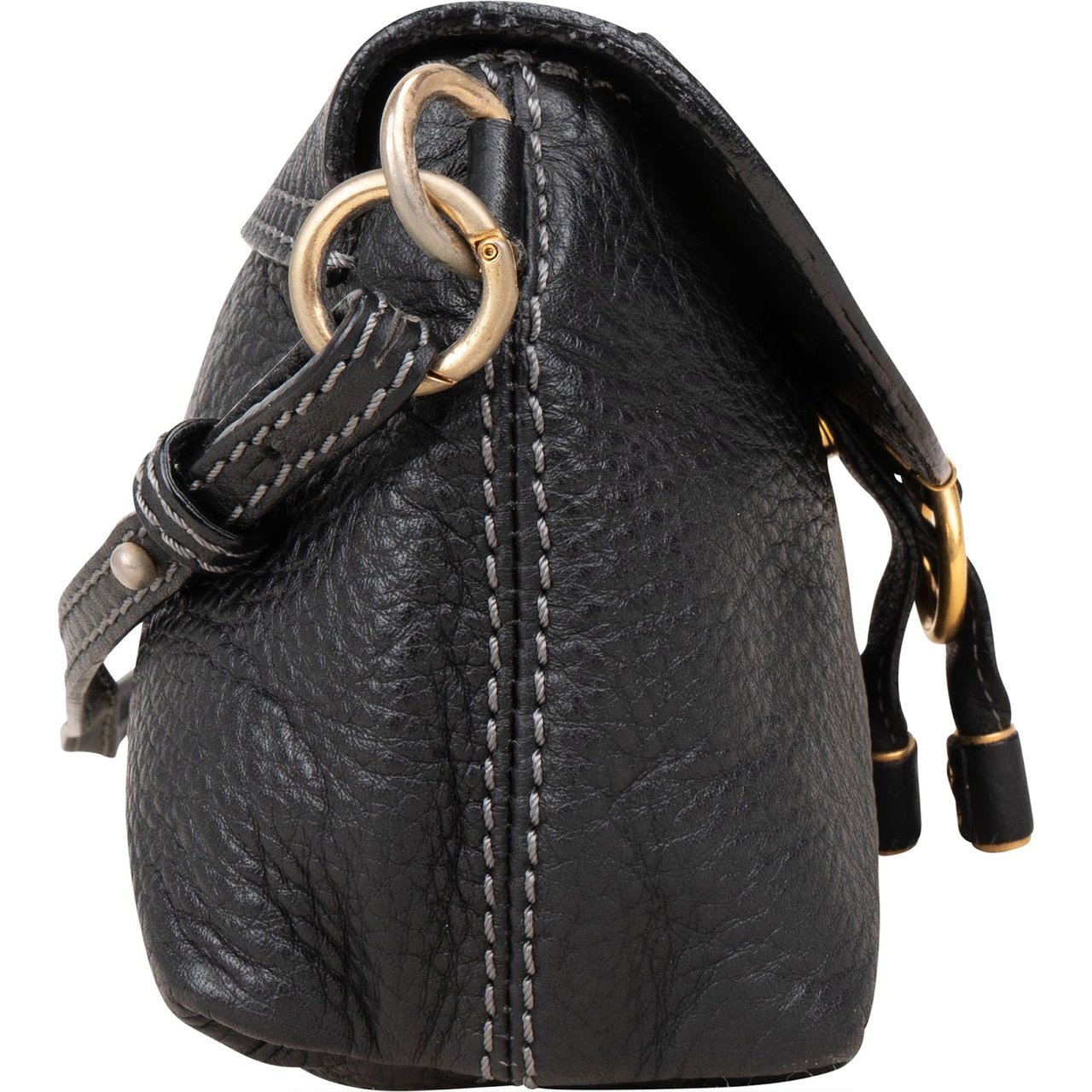 Chloé Chloé Black Grained Calfskin Leather Marcie Mini Saddle Crossbody Bag Zwart