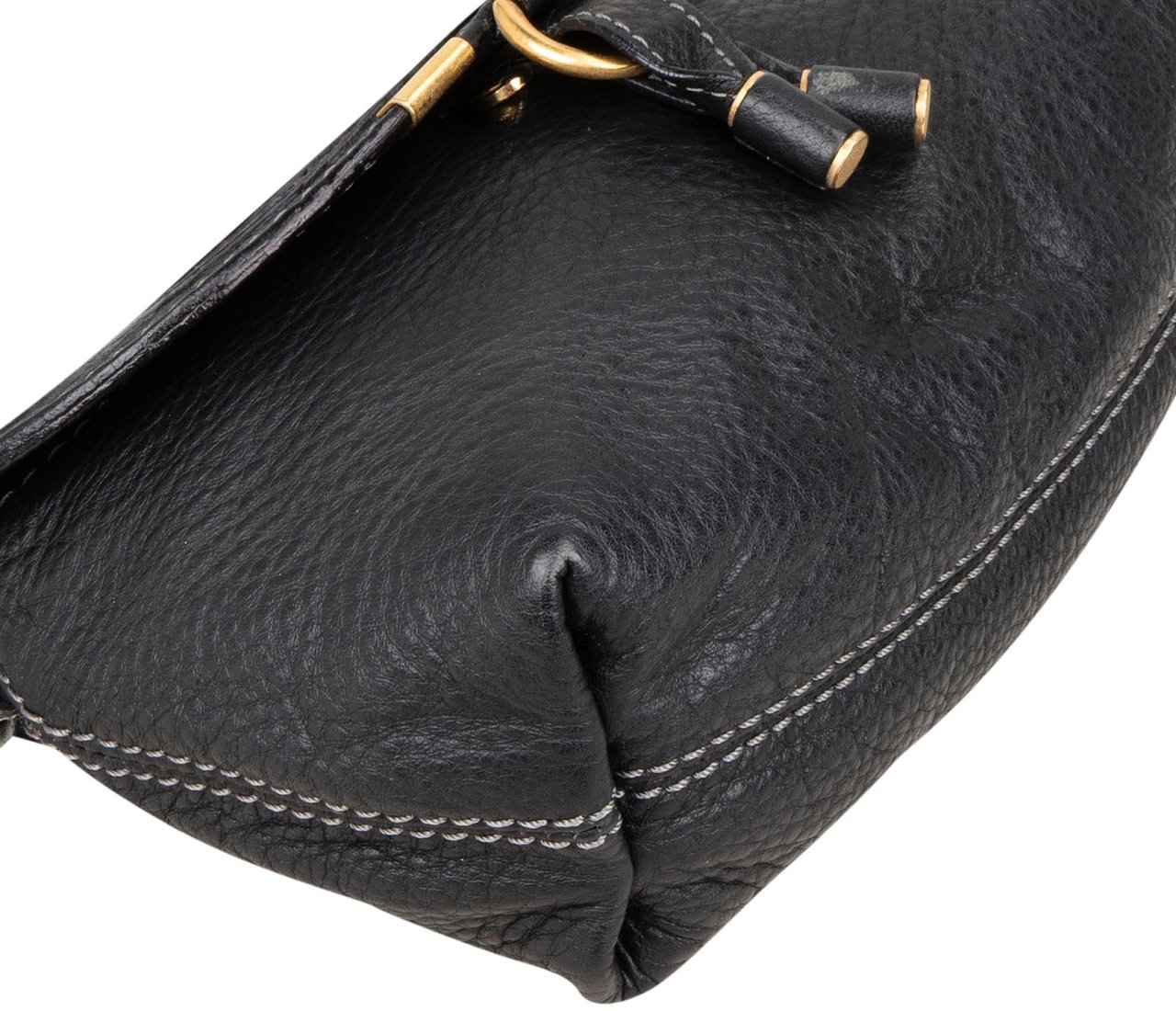 Chloé Chloé Black Grained Calfskin Leather Marcie Mini Saddle Crossbody Bag Zwart