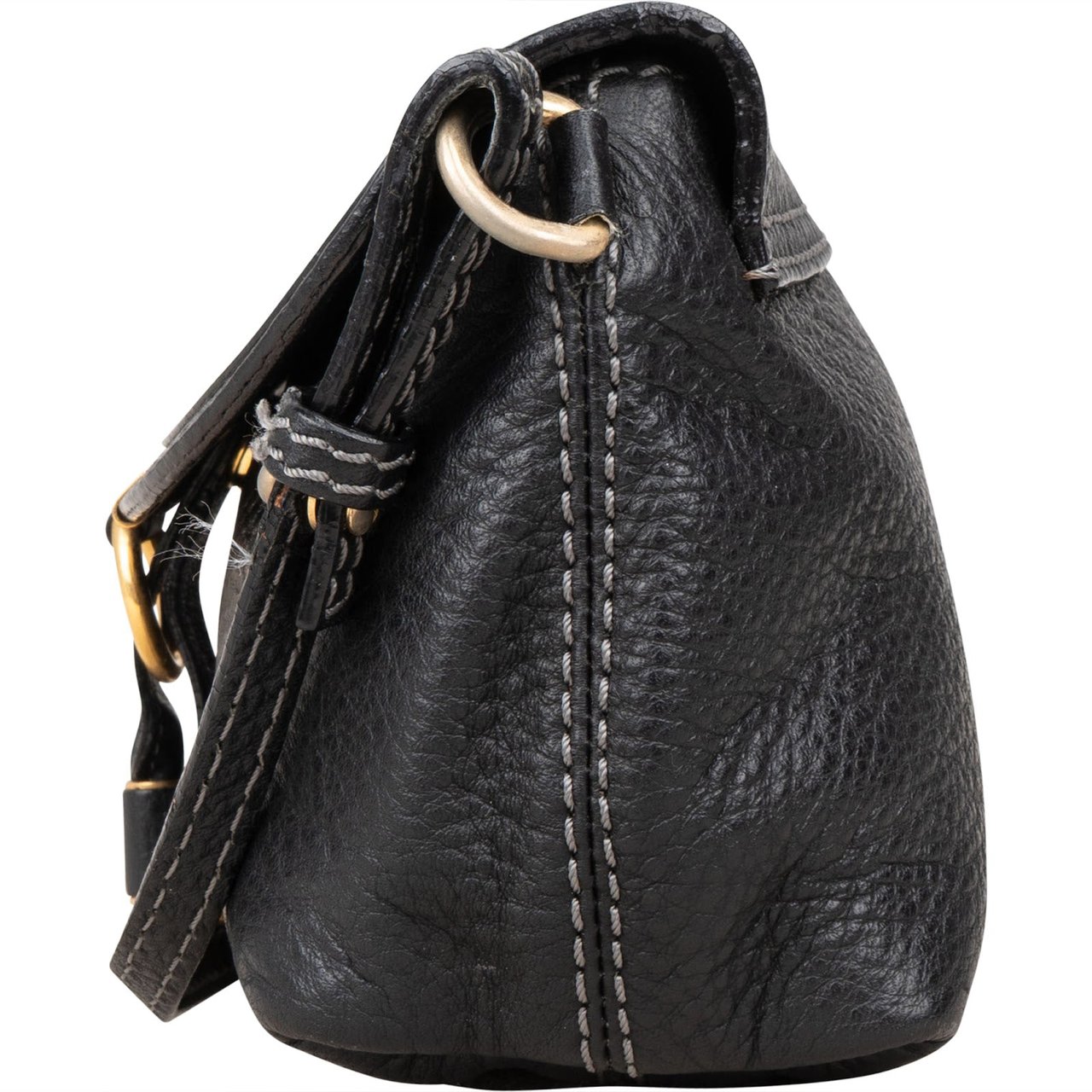 Chloé Chloé Black Grained Calfskin Leather Marcie Mini Saddle Crossbody Bag Zwart
