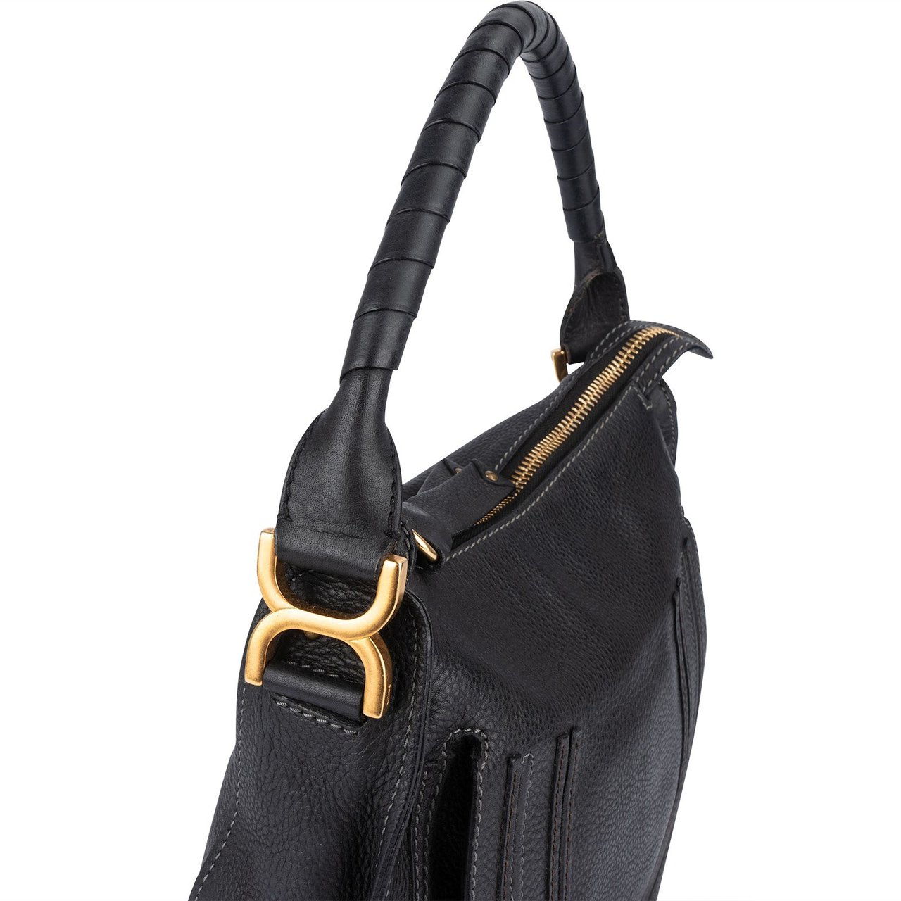 Chloé Chloé Grained Leather Marcie Hobo Shoulder Bag Zwart