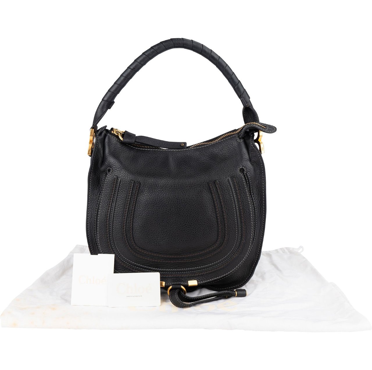 Chloé Chloé Grained Leather Marcie Hobo Shoulder Bag Zwart