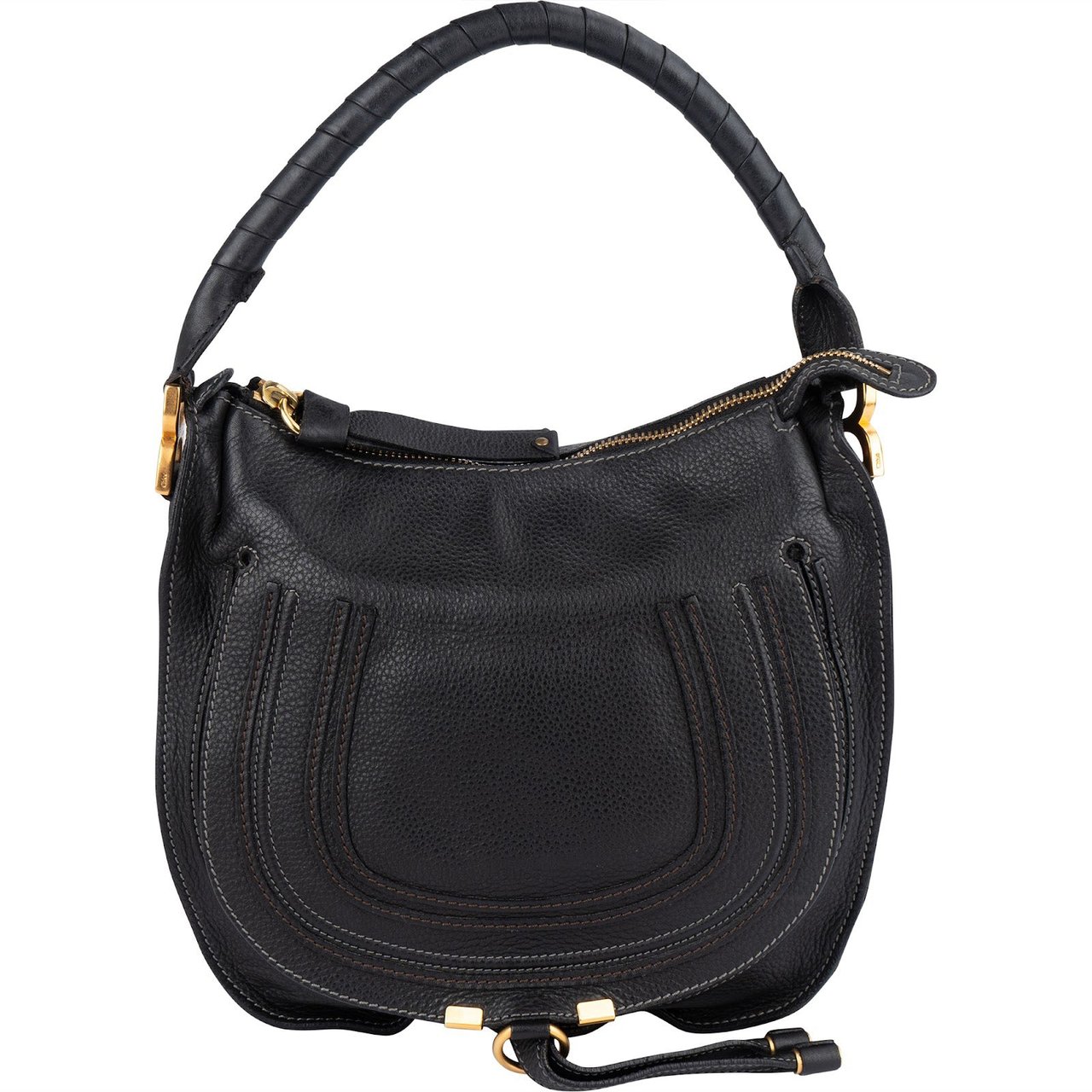 Chloé Chloé Grained Leather Marcie Hobo Shoulder Bag Zwart