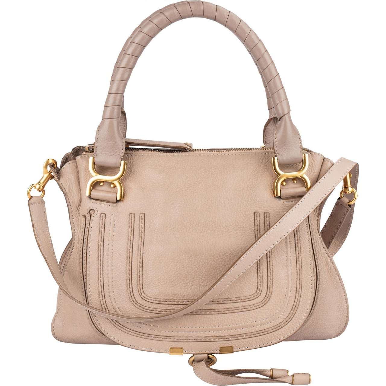 Chloé Chloé Grained Leather Marcie Porte Epaule Hobo Handbag Beige