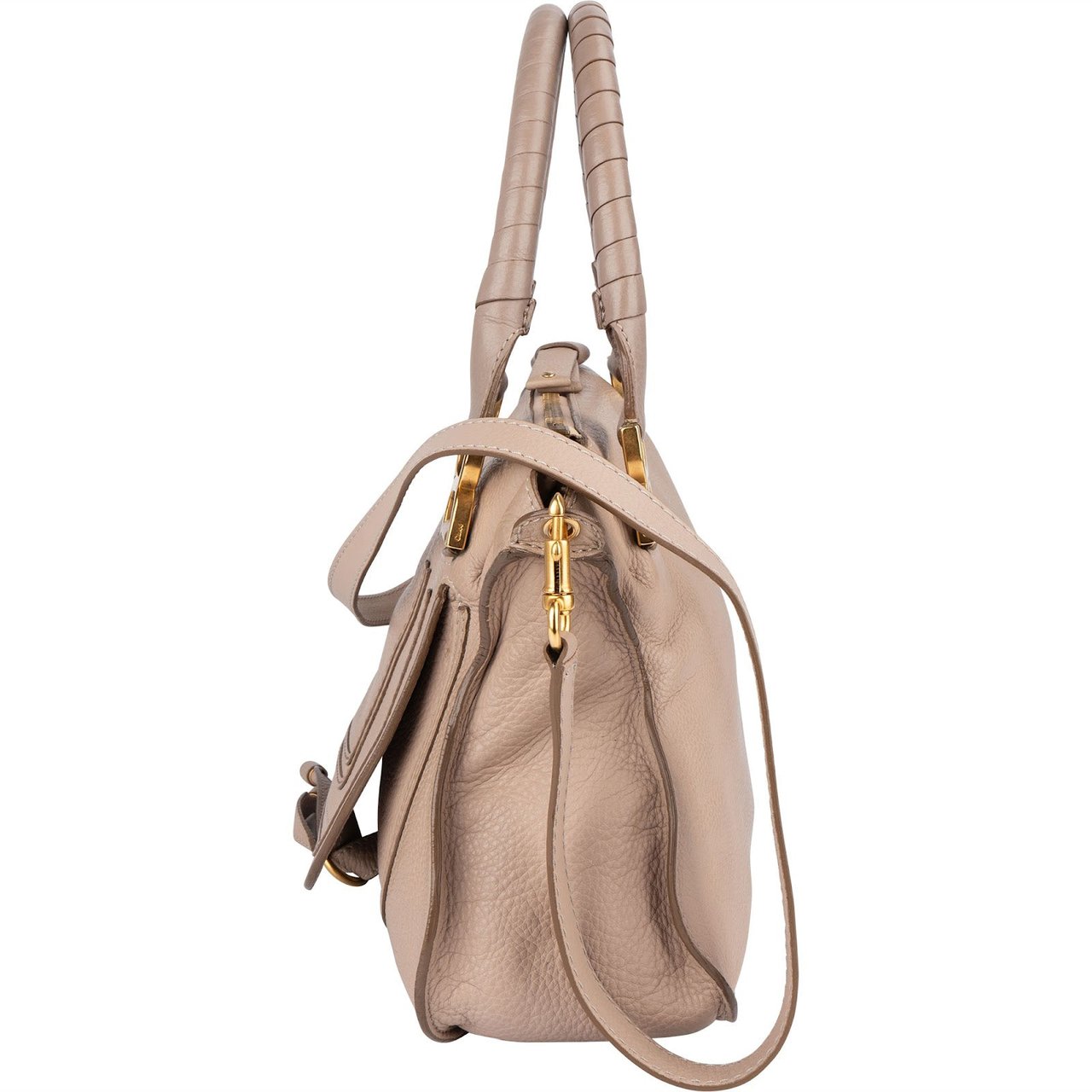 Chloé Chloé Grained Leather Marcie Porte Epaule Hobo Handbag Beige
