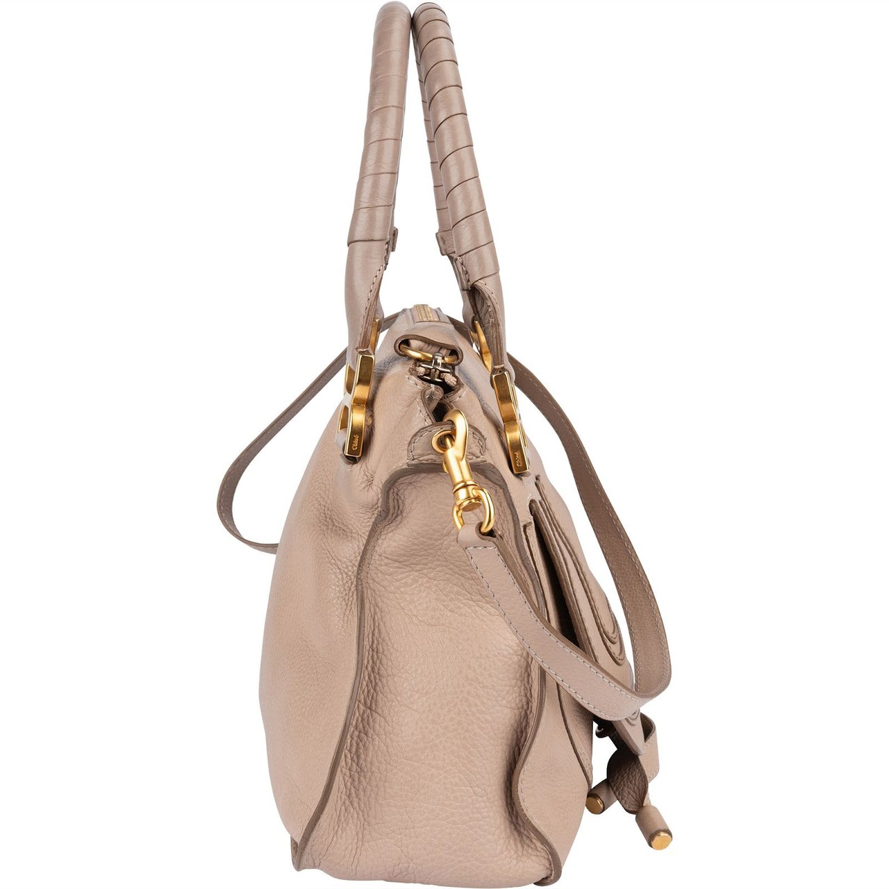 Chloé Chloé Grained Leather Marcie Porte Epaule Hobo Handbag Beige