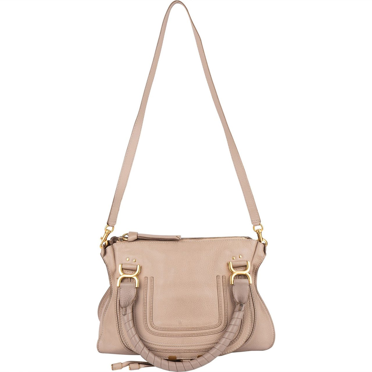 Chloé Chloé Grained Leather Marcie Porte Epaule Hobo Handbag Beige