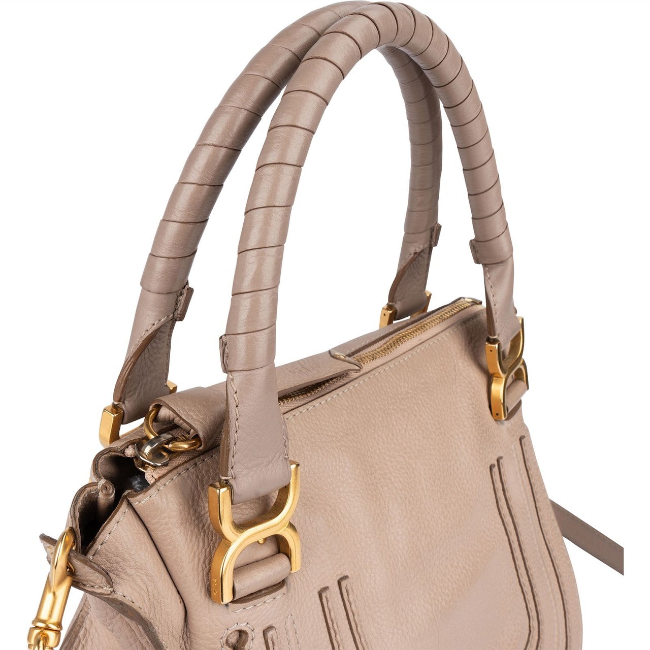 Chloé Chloé Grained Leather Marcie Porte Epaule Hobo Handbag Beige